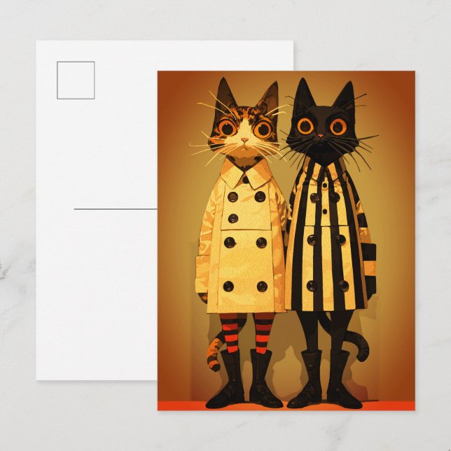 Carte Postale Félins à la Mode – Manteaux et Bottes Originaux po (Devant / Derrière)
