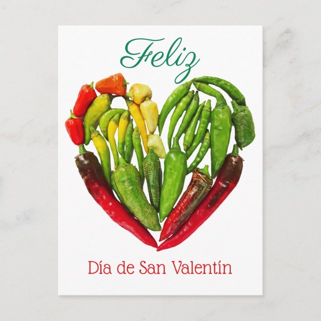 Carte Postale Feliz Dia De San Valentin Chili Peppers Heart (Devant)