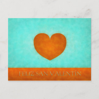 Carte Postale Feliz día de San Valentín. Postal Corazón Naranja.