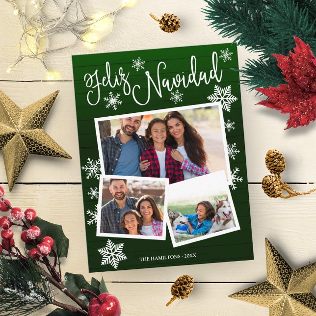 Carte Postale Feliz Navidad Flocon de neige Rustique 3 Photos No (Créateur téléchargé)