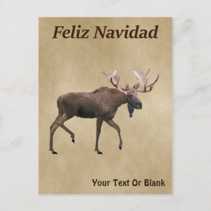 Carte Postale Feliz Navidad - Moose Sur Ancien Papier