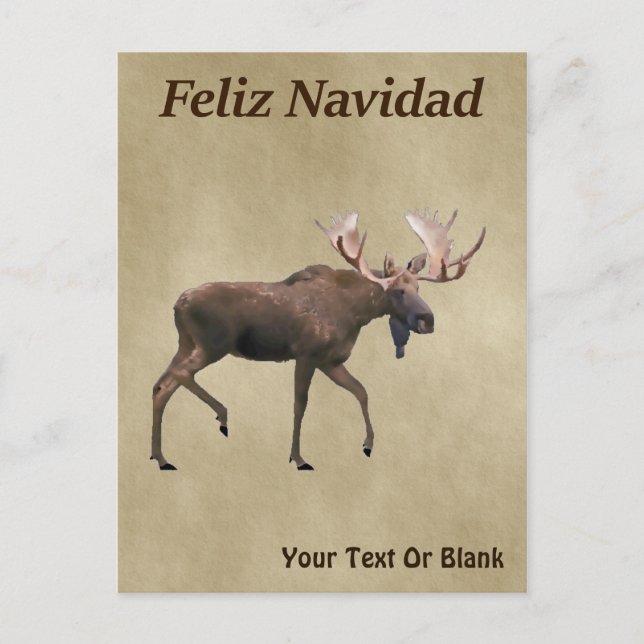 Carte Postale Feliz Navidad - Moose Sur Ancien Papier (Devant)