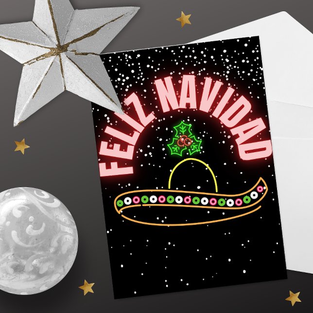 Carte postale Feliz Navidad Neon Sombrero (Créateur téléchargé)