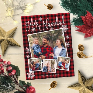 Carte Postale Feliz Navidad Snowflake Rustic 4 Photos Noël