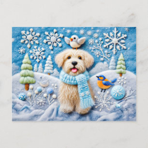 Carte Postale Felt Dog dans la scène hivernale neige