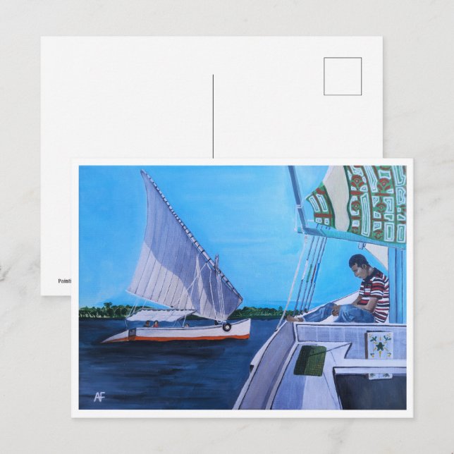 Carte Postale Feluccas sur le Nil Peinture d'Alfred Fox (Devant / Derrière)