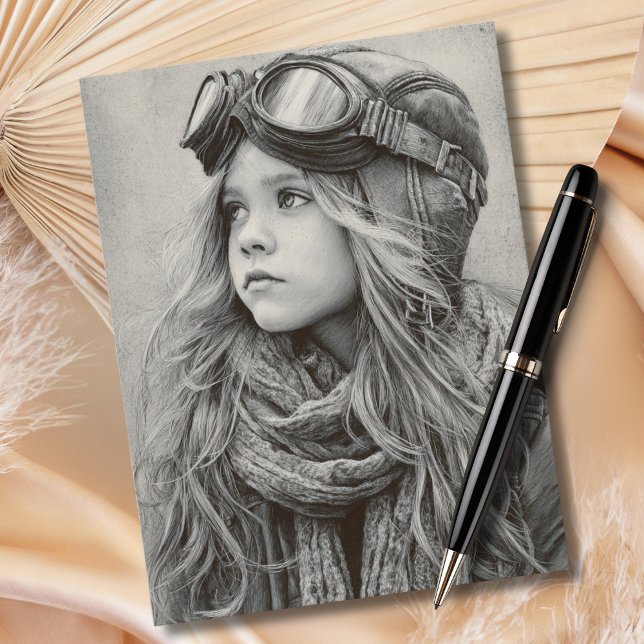 Carte Postale Female Pilot Black Sketch Girl Aviation Birthday  (Créateur téléchargé)
