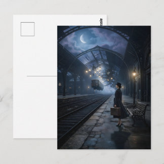 Carte Postale Femme à la gare féerique