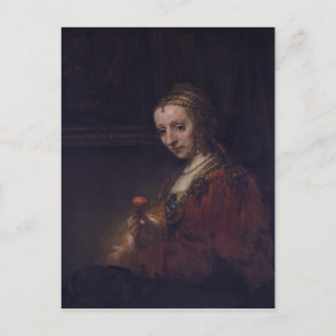 Carte Postale Femme à l'oeillet rose par Rembrandt van Rijn