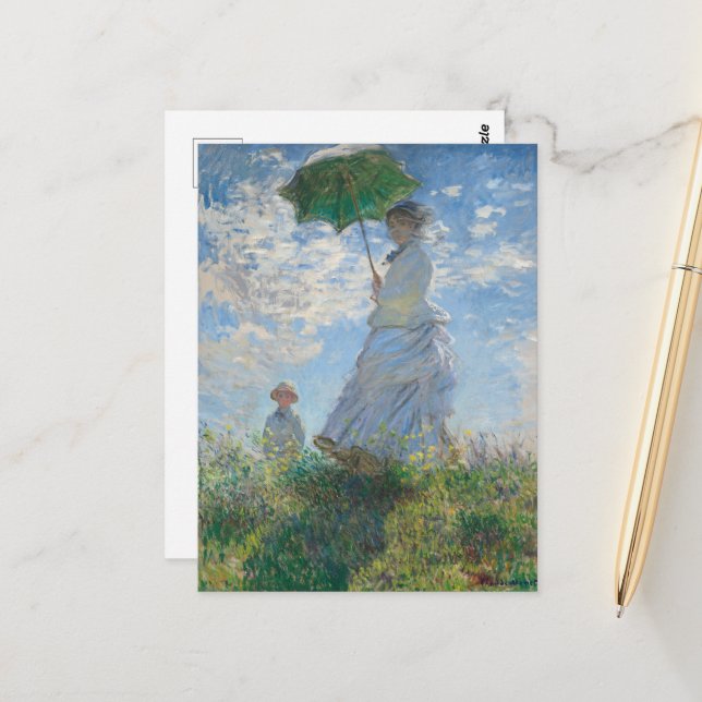 Carte Postale Femme à l'ombrelle de Claude Monet (Devant/Arrière en situation)