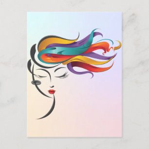 Carte Postale Femme Abstraite aux cheveux colorés
