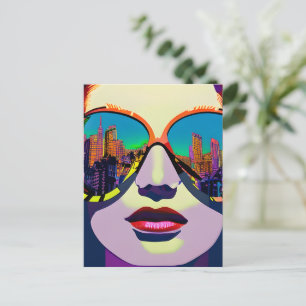 Carte Postale Femme Abstraite en lunettes de soleil avec réflexi