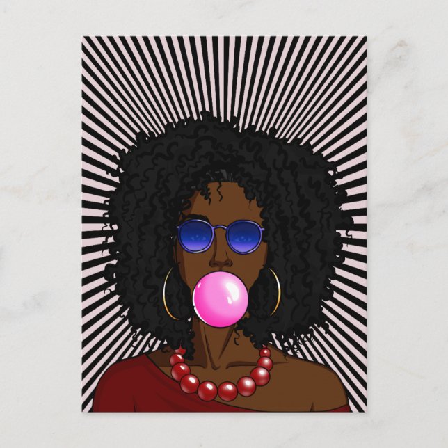 Carte Postale Femme Afro-Américaine Bubble gum Pop art (Devant)