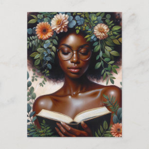 Carte Postale Femme afro botanique lisant un livre