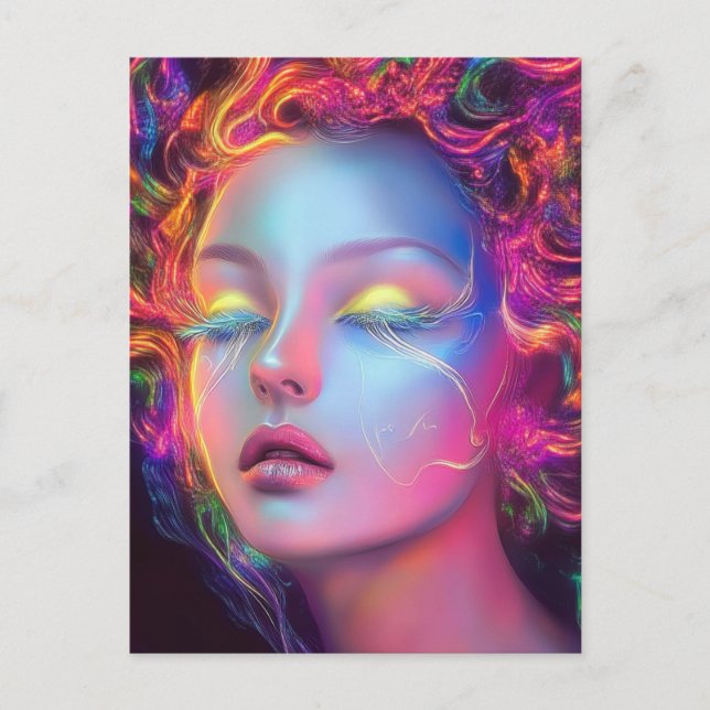 Carte Postale Femme Alien aux cheveux cosmiques (Devant)