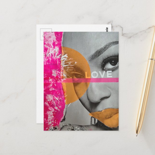 Carte Postale Femme Amour Néon Collage Multimédia  (Devant/Arrière en situation)
