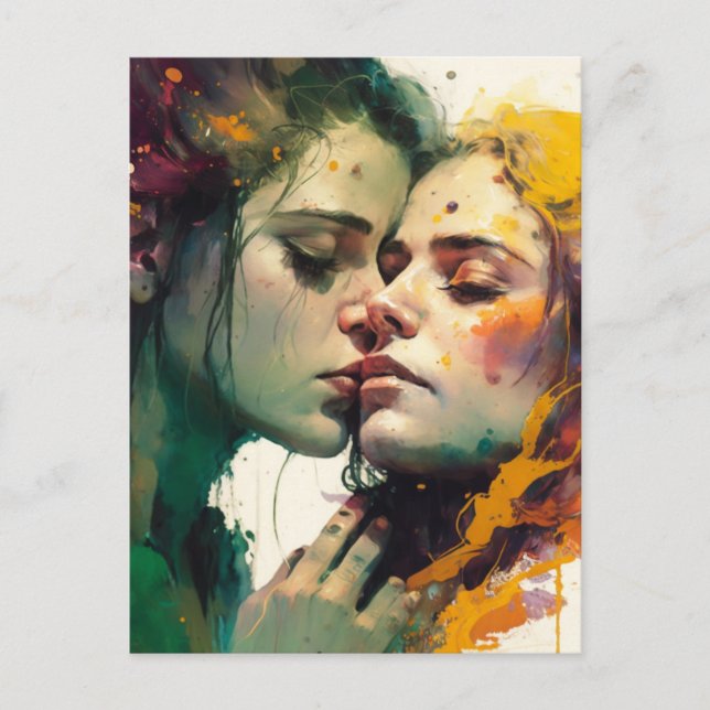 Carte Postale Femme amoureuse Peinture mixte colorée (Devant)