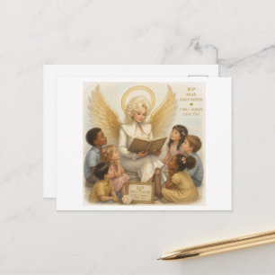 Carte Postale Femme ange blond lisant pour des enfants