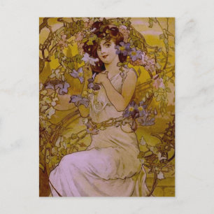 Carte Postale Femme Art nouveau avec Clematis