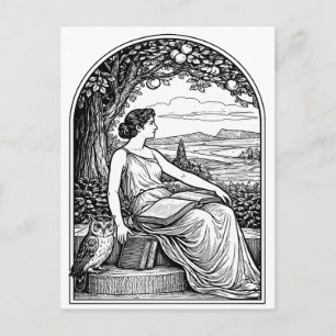 Carte Postale Femme Art Nouveau lisant sous un arbre d'époque
