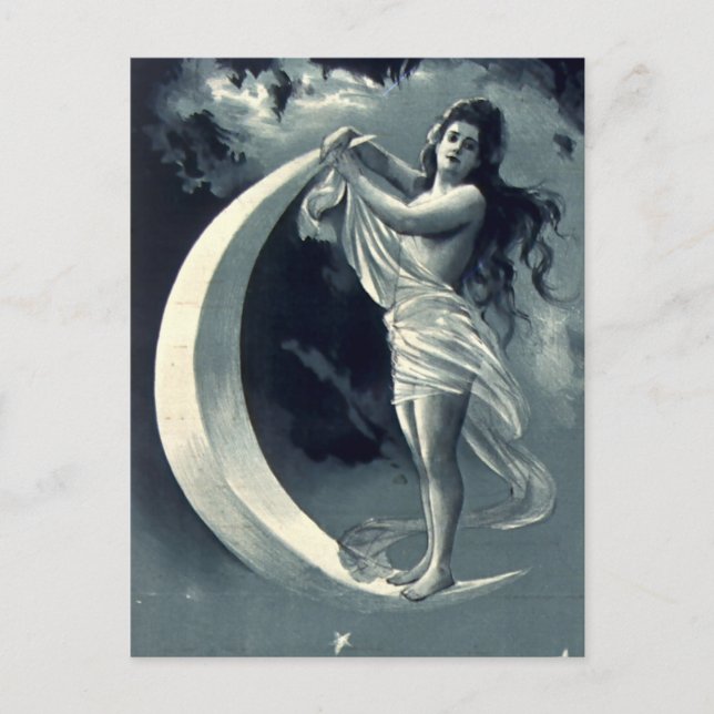 Carte Postale Femme Art Nouveau sur le croissant de lune (Devant)
