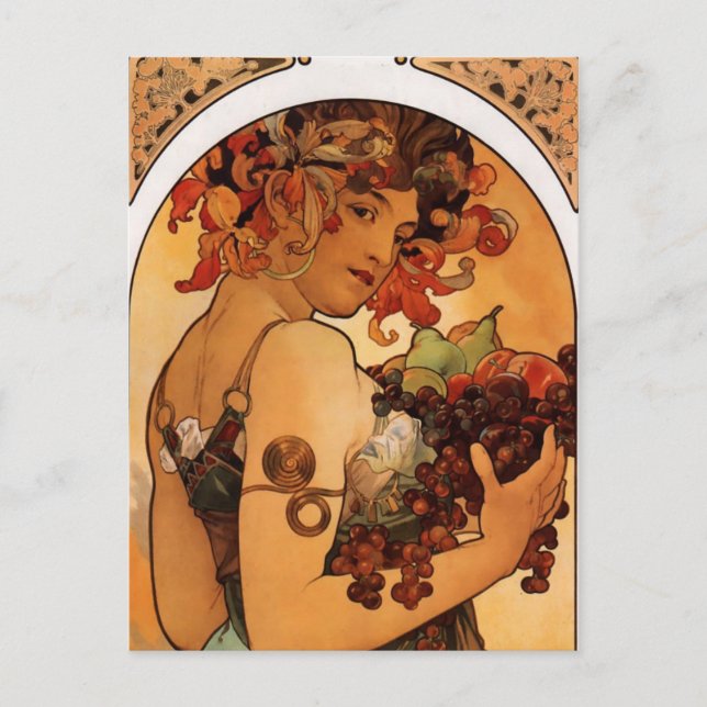 Carte Postale Femme Art Nouveau vintage Aux Fruits (Devant)