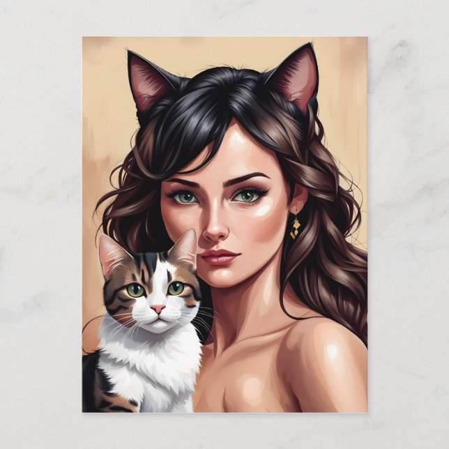 Carte Postale Femme artistique avec chat (Devant)