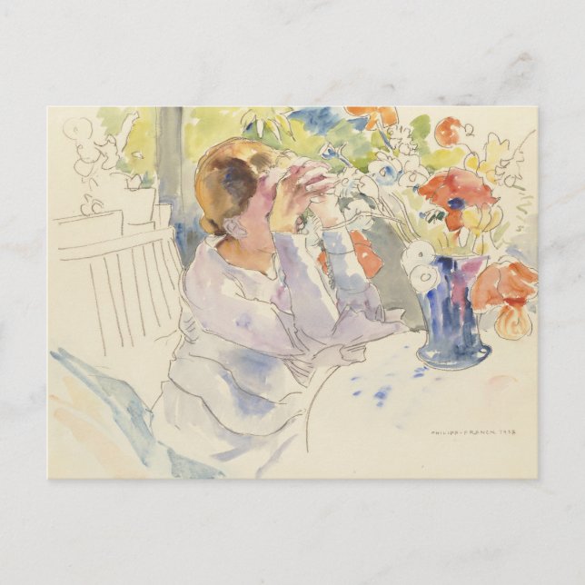 Carte Postale Femme au bouquet de fleurs | Philipp Franck (Devant)