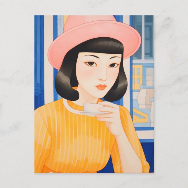 Carte Postale Femme au Café (Devant)