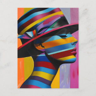 Carte Postale Femme au chapeau coloré 6 Silhouette saisissante