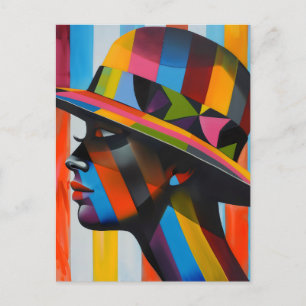Carte Postale Femme au chapeau coloré frappant silhouette