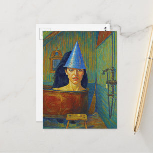 Carte Postale Femme au chapeau de fête dans un collage de baigno