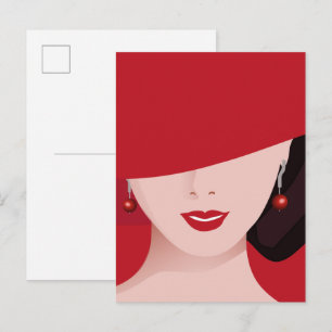 Carte Postale Femme au chapeau rouge
