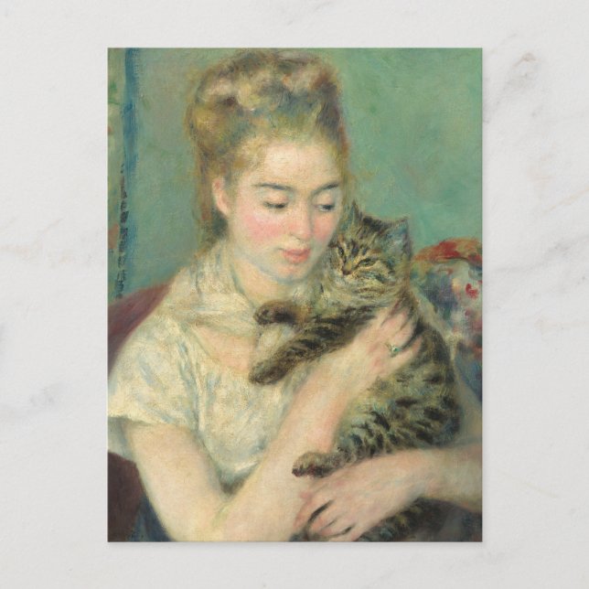 Carte Postale Femme au chat de Renoir Impressionist Art (Devant)