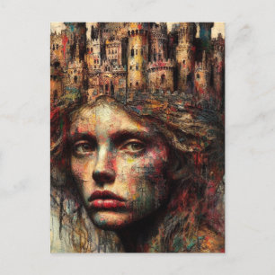 Carte Postale Femme au château sur sa tête