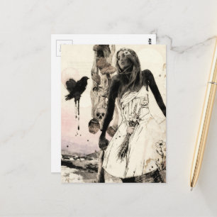 Carte Postale Femme au collage surréaliste de champignons