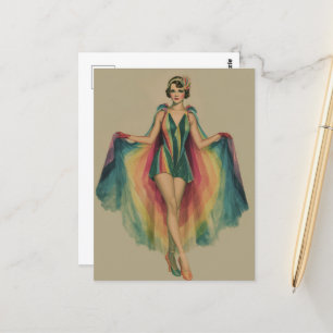 Carte Postale Femme au volant dans un arc-en-ciel et habiller