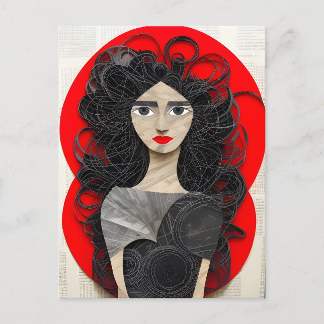 Carte Postale Femme aux cheveux bouclés Collage (Devant)