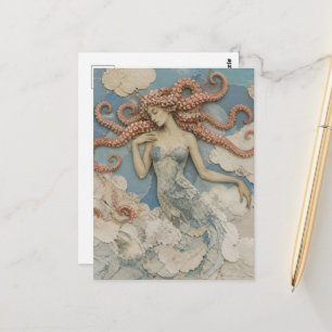 Carte Postale Femme aux cheveux de pieuvre dans le collage de nu
