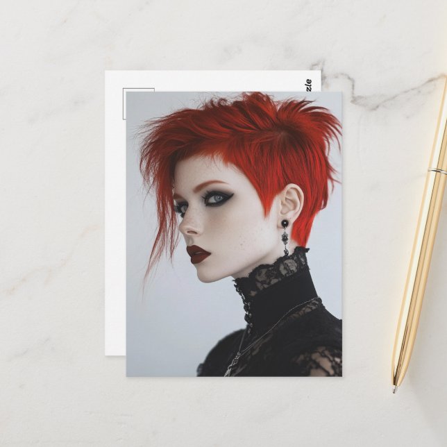 Carte Postale Femme aux Cheveux Rouges (Devant/Arrière en situation)
