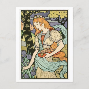 Carte Postale Femme aux fleurs Art Déco Vintage