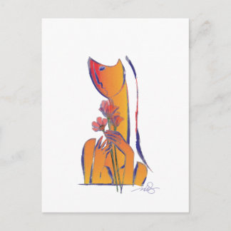 Carte Postale Femme aux fleurs rouges