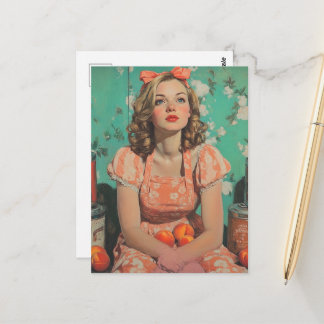 Carte Postale Femme aux pêches Fantaisie Rétro