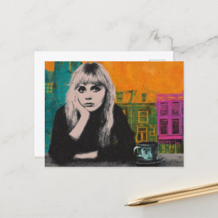 Carte Postale Femme Avec Café Coloré Média Mixte