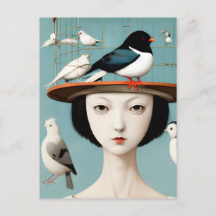 Carte Postale Femme Avec Casquette Birdcage