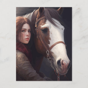 Carte Postale Femme Avec Cheval