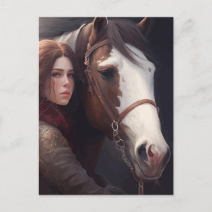 Carte Postale Femme Avec Cheval