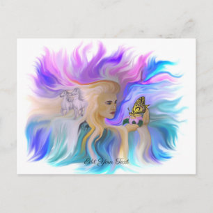 Carte Postale Femme avec cheval et papillon