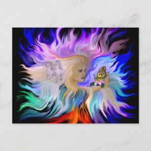 Carte Postale Femme avec cheval et papillon