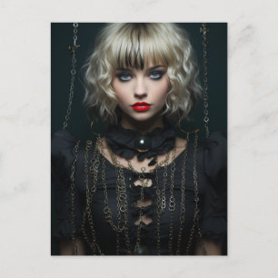 Carte Postale Femme avec cheveux blonde robe et chaînes noires